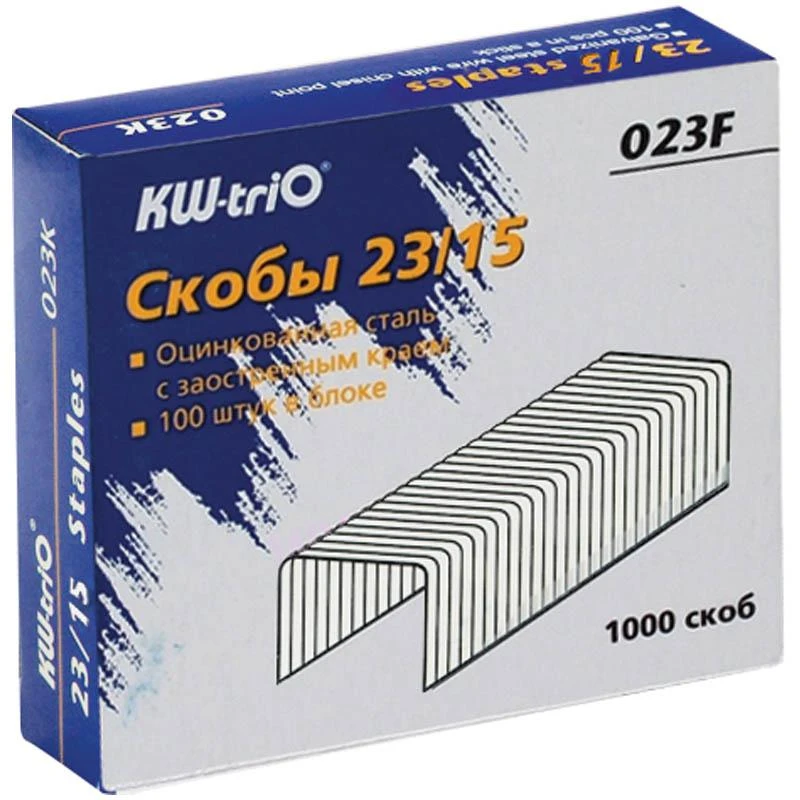 Скобы для степлера №23/15, оцинкованные, 1000 шт.: 023F  штр.:  4714218000191
