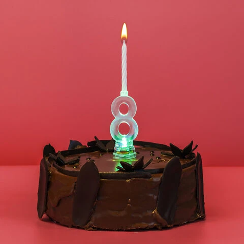 Цифра-подсвечник "8" светодиодная, ЗОЛОТАЯ СКАЗКА, в наборе 4 свечи 6