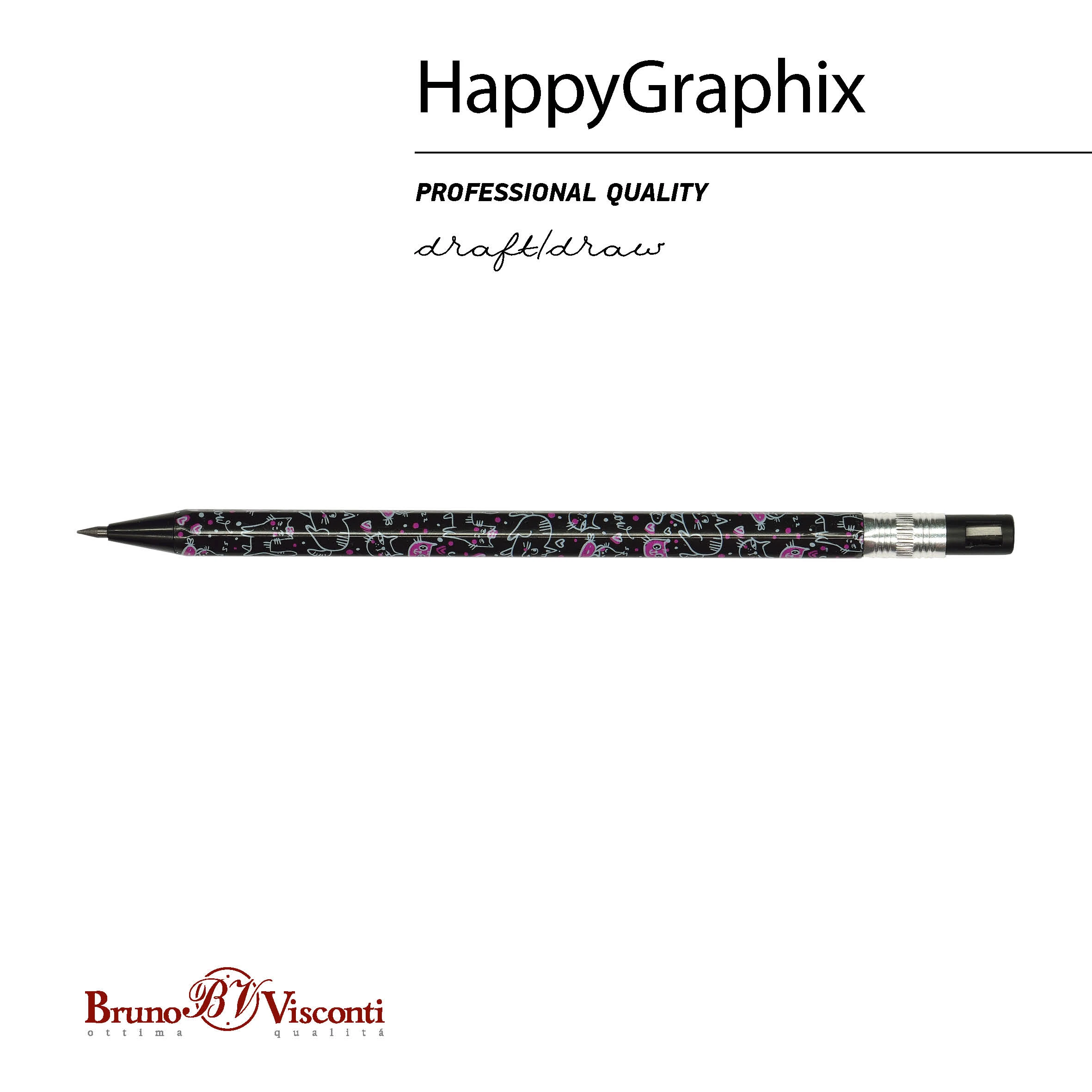 КАРАНДАШ МЕХАНИЧЕСКИЙ ЦАНГОВЫЙ С ТОЧИЛКОЙ "FunGraphix. Черные котята"