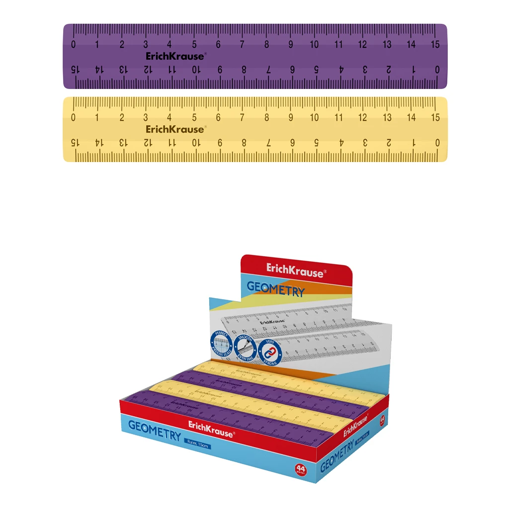 Линейка пластиковая ErichKrause® Iris, 15см, ассорти из 2 цветов, в Линейка пластиковая ErichKrause® Iris, 15см, ассорти из 2 цветов, в