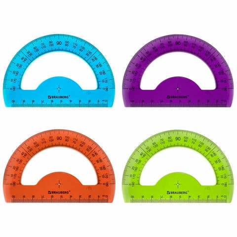 Транспортир 10 см BRAUBERG "FRUITY", 180 градусов, пластик, Транспортир 10 см BRAUBERG "FRUITY", 180 градусов, пластик,