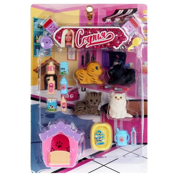 Аксессуары для кукол 29 см 4 кошки с акс для Софии, блистер КАРАПУЗ
