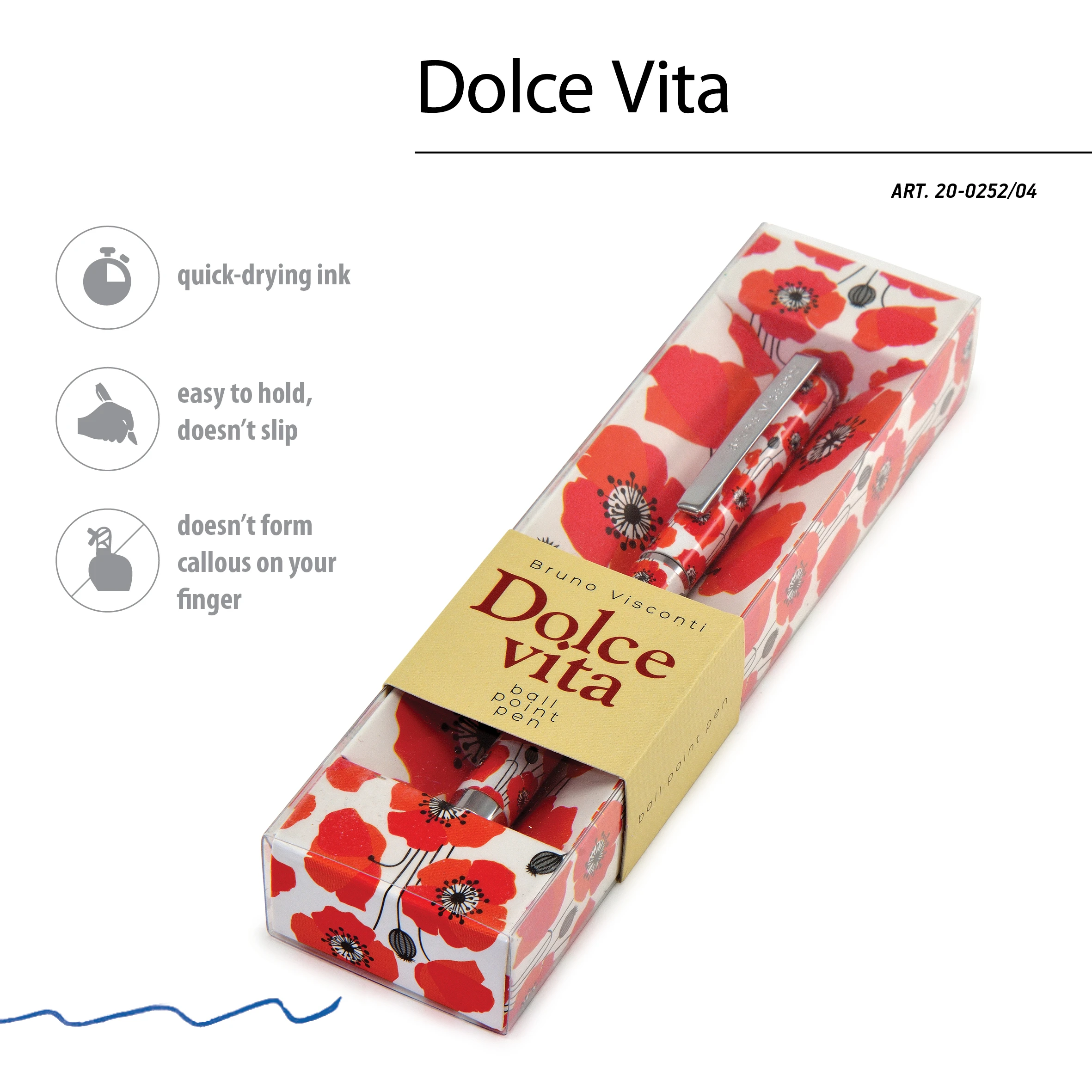 РУЧКА "DOLCE VITA. Маки" ШАРИКОВАЯ, МЕТАЛЛИЧЕСКИЙ КОРПУС, 0,7 ММ, РУЧКА "DOLCE VITA. Маки" ШАРИКОВАЯ, МЕТАЛЛИЧЕСКИЙ КОРПУС, 0,7 ММ,