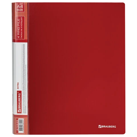 Папка на 4 кольцах, ширина 25 мм, BRAUBERG EXTRA, до 170 листов, КРАСНАЯ, 0,7 Папка на 4 кольцах, ширина 25 мм, BRAUBERG EXTRA, до 170 листов, КРАСНАЯ, 0,7