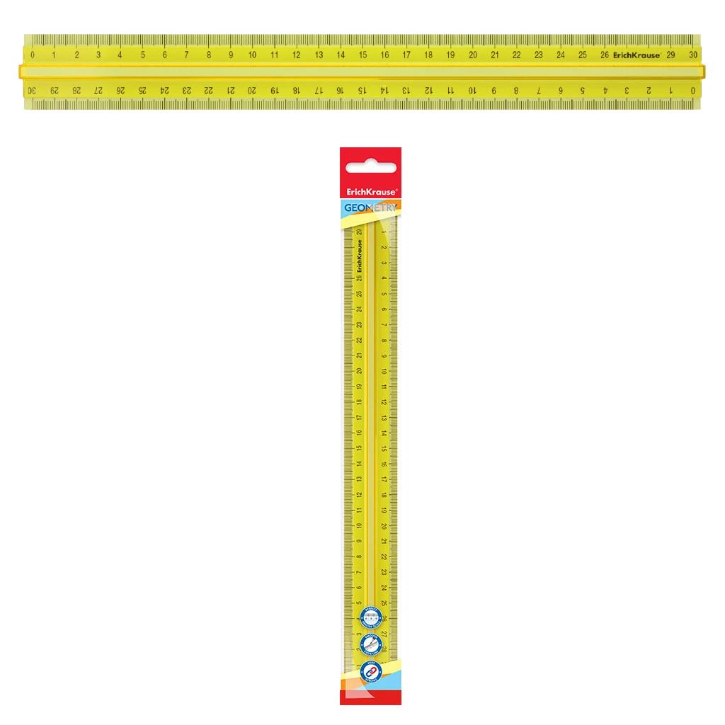 Линейка с держателем пластиковая ErichKrause® Neon, 30см, желтый, во флоупаке Линейка с держателем пластиковая ErichKrause® Neon, 30см, желтый, во флоупаке