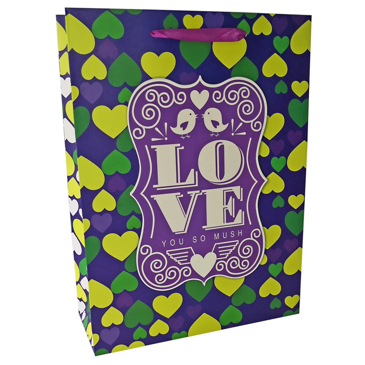 Сумка плотная 40x30x12 декор аппликация и блестки, ручки-ленточки