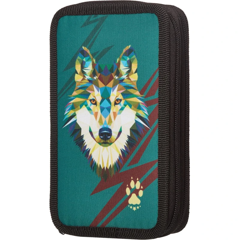 Пенал №1School Волк 2 отд., ткань, 190х110 мм, ПКТ 11-20