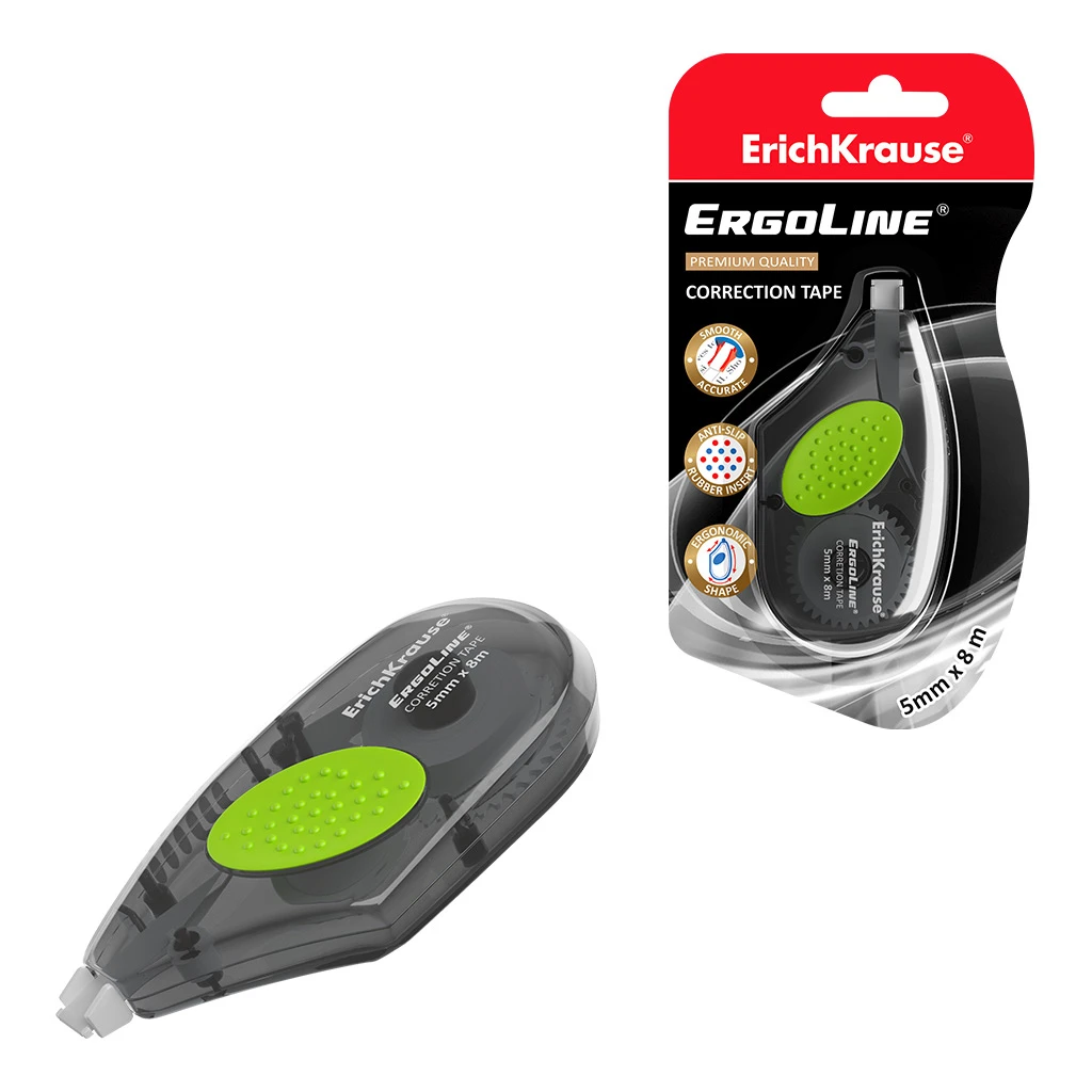 Корректирующая лента ErichKrause® ErgoLine® с резиновой вставкой, 5мм х 8м (в