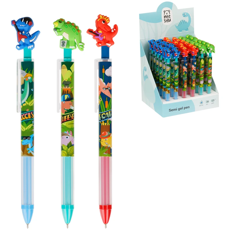 Ручка шариковая автоматическая MESHU "Dinosaurs" синяя, 0,5мм, грип,