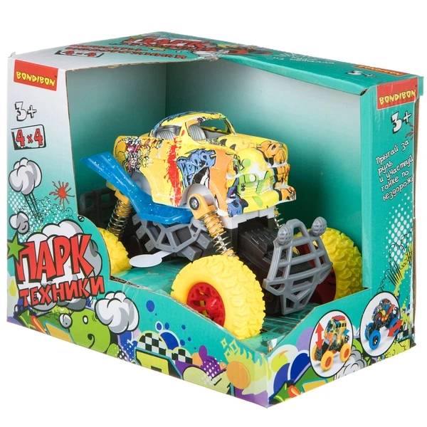 Инерц. метал. джип 4WD на пружинной подвеске, со светом и звуком, Bondibon