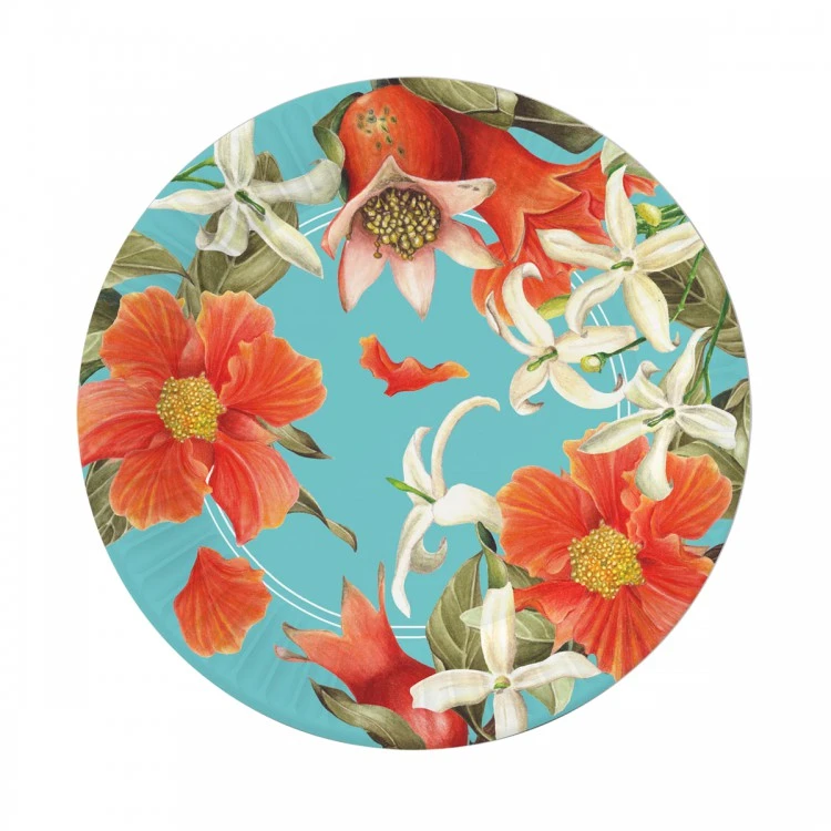 Набор бумажных тарелок Гранат на бирюзовом, 6 шт d=230 мм. Набор бумажных тарелок Гранат на бирюзовом, 6 шт d=230 мм.