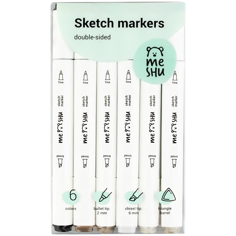 Набор маркеров для скетчинга MESHU, 6цв., теплые серые цвета Набор маркеров для скетчинга MESHU, 6цв., теплые серые цвета