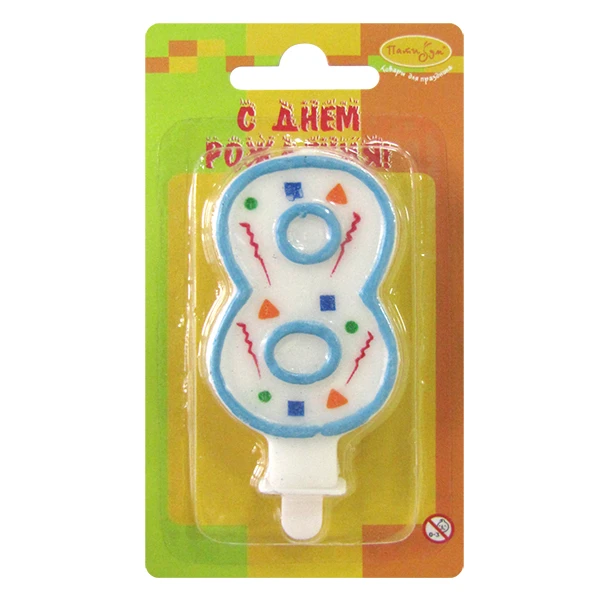 Свеча Цифра 8 Голубое Конфетти 7см