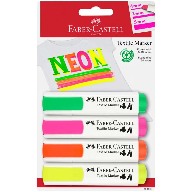 Маркер перманентный для ткани Faber-Castell "Textilel Neon", 4цв.,