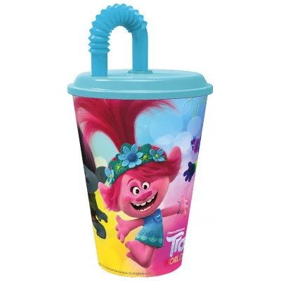 Стакан пластиковый с соломинкой и крышкой (спортивный, 430 мл). Тролли 2. Стакан пластиковый с соломинкой и крышкой (спортивный, 430 мл). Тролли 2.