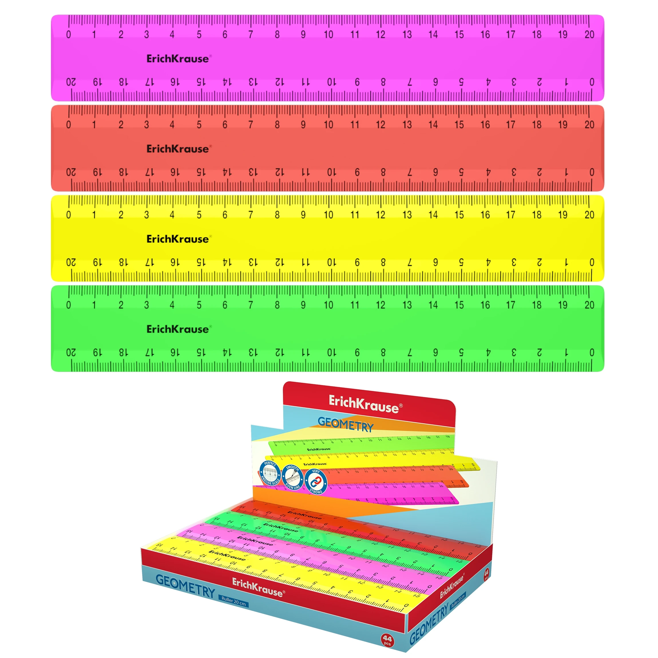 Линейка пластиковая ErichKrause® Neon Solid, 20см, ассорти из 4 цветов, в Линейка пластиковая ErichKrause® Neon Solid, 20см, ассорти из 4 цветов, в