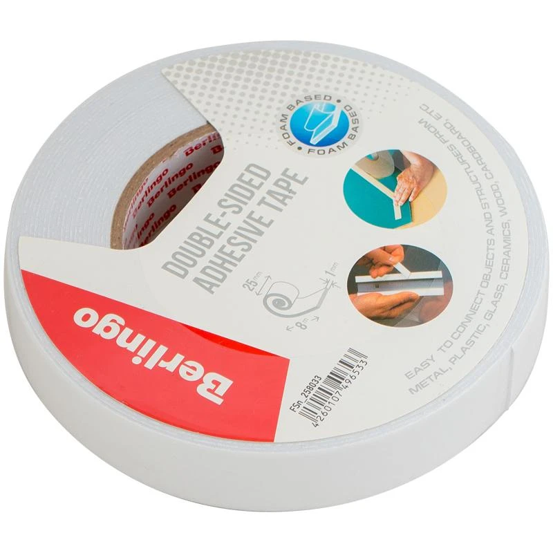 Клейкая лента двусторонняя Berlingo, 25мм*8м, на вспененной основе, 1мм.