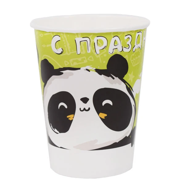 Стаканы бумажные Панда "С Праздником!" 200мл 6 шт