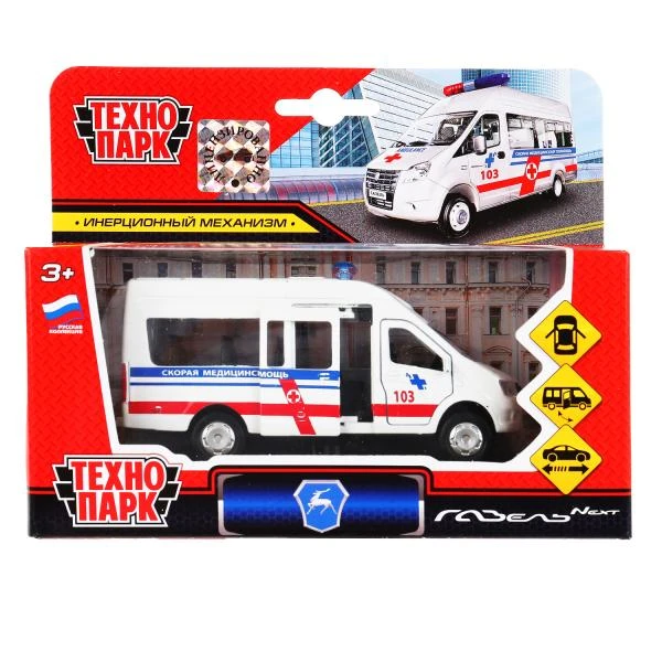 Машина металлическая ГАЗЕЛЬ NEXT СКОРАЯ, 12 см, двери, инерц., кор. Технопарк