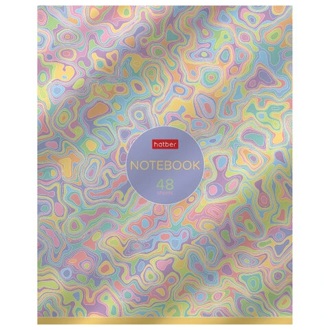 Тетрадь А5 48 л. HATBER скоба, клетка, металлизированный картон, Тетрадь А5 48 л. HATBER скоба, клетка, металлизированный картон,