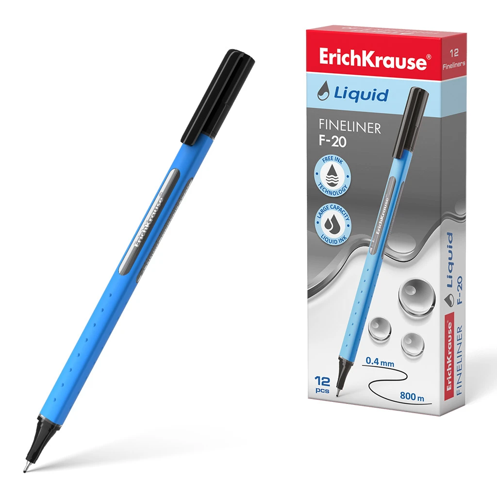 Ручка капиллярная Erich Krause® Liquid F-20, цвет чернил черный (в коробке по 12 Ручка капиллярная Erich Krause® Liquid F-20, цвет чернил черный (в коробке по 12