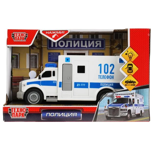 Машина пластик свет-звук ПОЛИЦИЯ 20 см, двери, инерц, бел, Технопарк