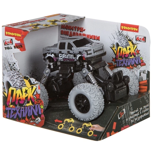 Инерц. (Pull back) пласт. джип 4WD на пружинной подвеске, Bondibon "Парк