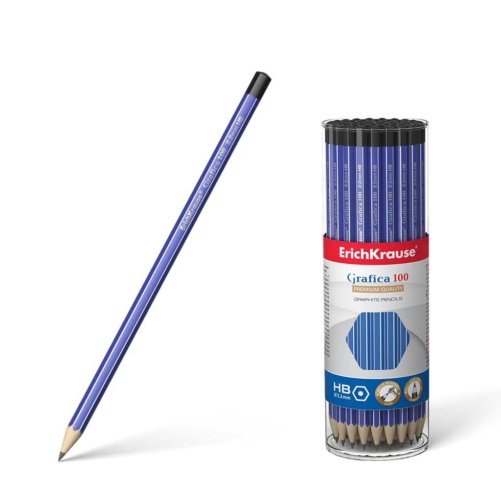 Чернографитный шестигранный карандаш ErichKrause® Grafica 100 HB (в тубусе по 42 Чернографитный шестигранный карандаш ErichKrause® Grafica 100 HB (в тубусе по 42