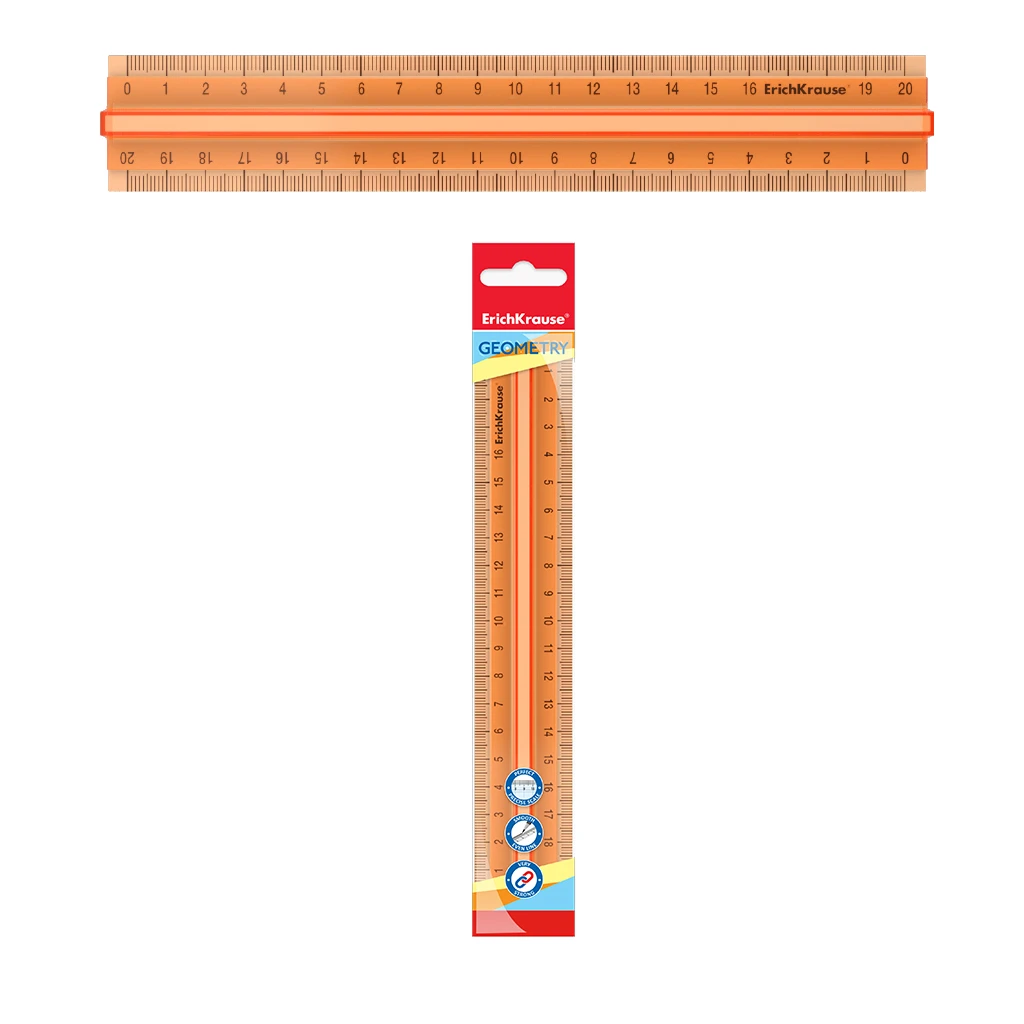 Линейка с держателем пластиковая ErichKrause® Neon, 20см, оранжевый, во флоупаке