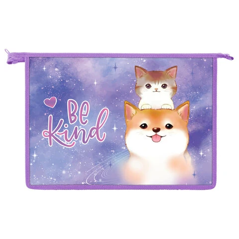 Папка для тетрадей ЮНЛАНДИЯ А4, 1 отделение, картон/пластик, блестки, на молнии,