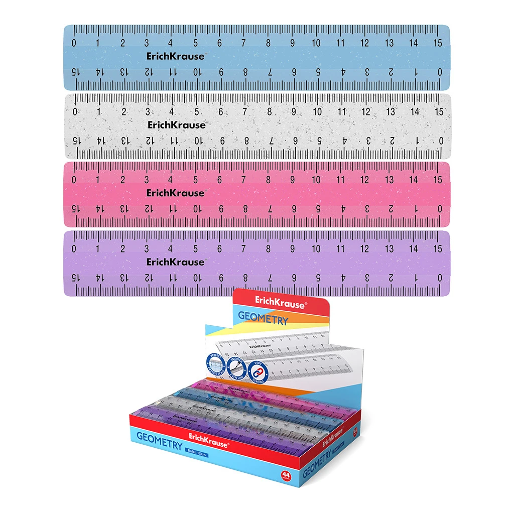 Линейка пластиковая ErichKrause® Glitter, 15см, ассорти из 4 цветов, в