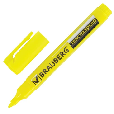 Текстмаркер BRAUBERG "Energy", ЛИМОННЫЙ, круглый корпус, скошенный