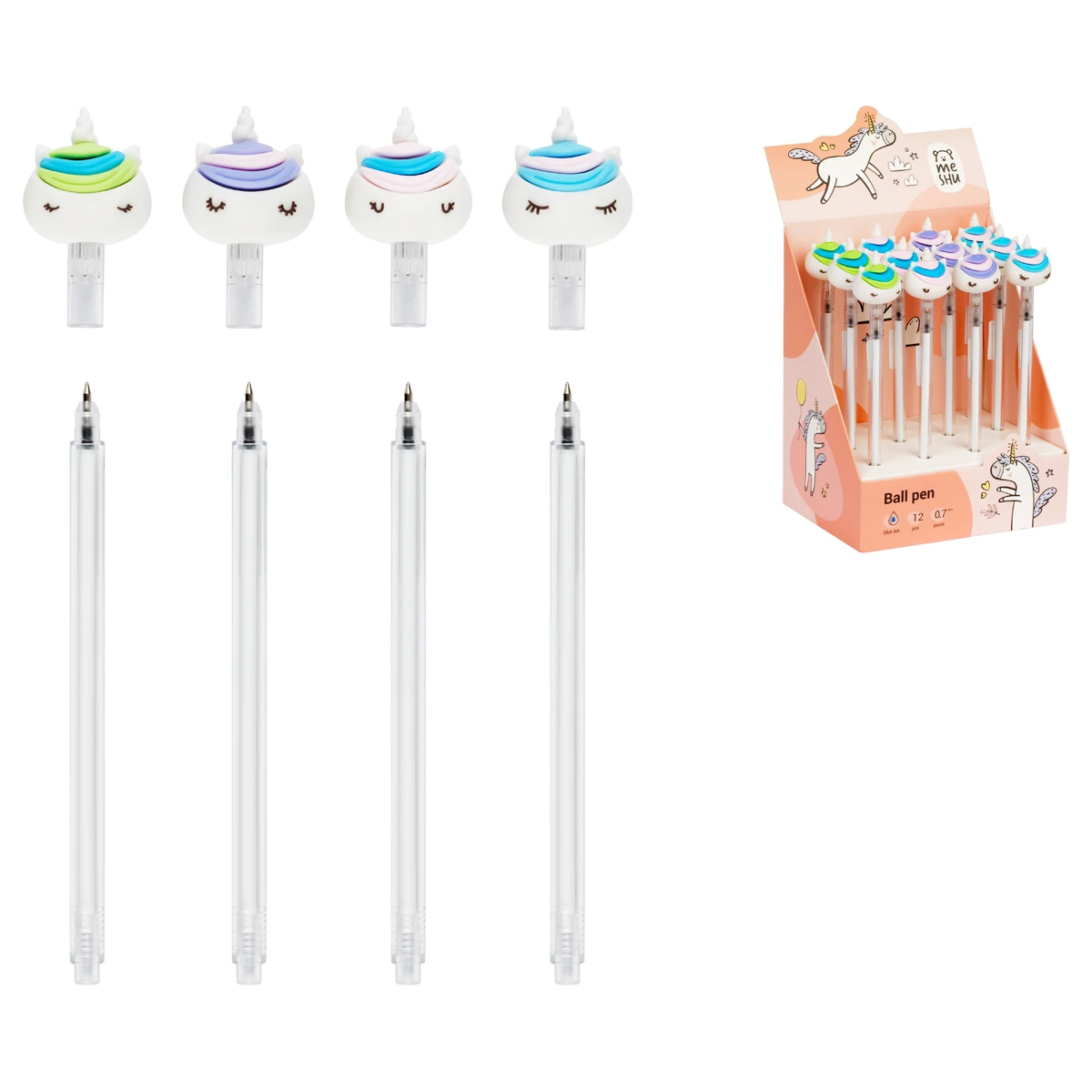 Ручка шариковая MESHU "White Unicorn", синяя, 0,7мм, корпус ассорти, с