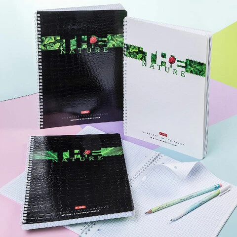 Тетрадь А4, 96 л., HATBER гребень, клетка, тиснение CROCO, "Nature" (4