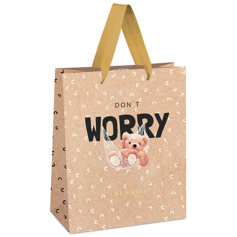 Пакет подарочный 18*23*10см, MESHU "Don't worry", отд. фольгой, крафт