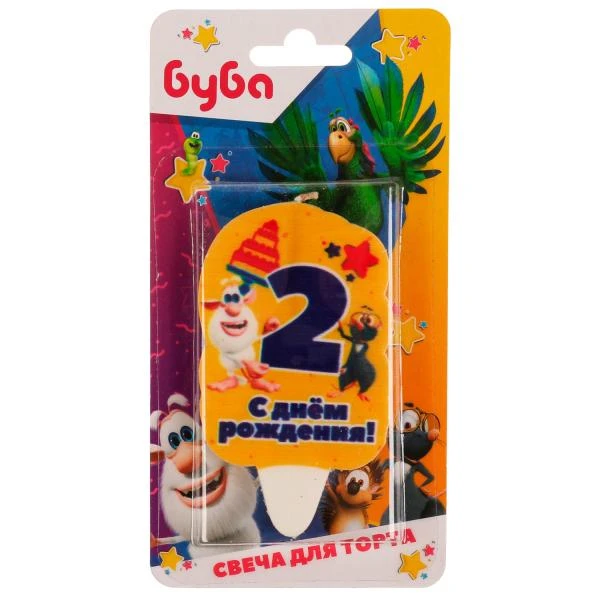 Свеча для торта Со стикером "2" БУБА блистер ЧУДО ПРАЗДНИК