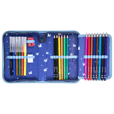 Пенал BRAUBERG с наполнением, 1 отделение, 1 откидная планка, 24 предмета,