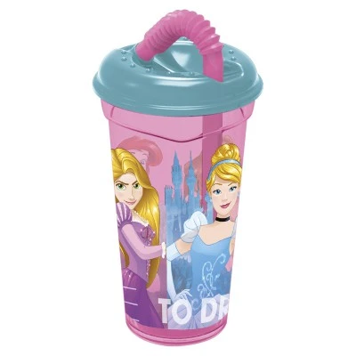 Стакан пластиковый с соломинкой и крышкой (прозрачный, 400 мл). Принцессы Стакан пластиковый с соломинкой и крышкой (прозрачный, 400 мл). Принцессы