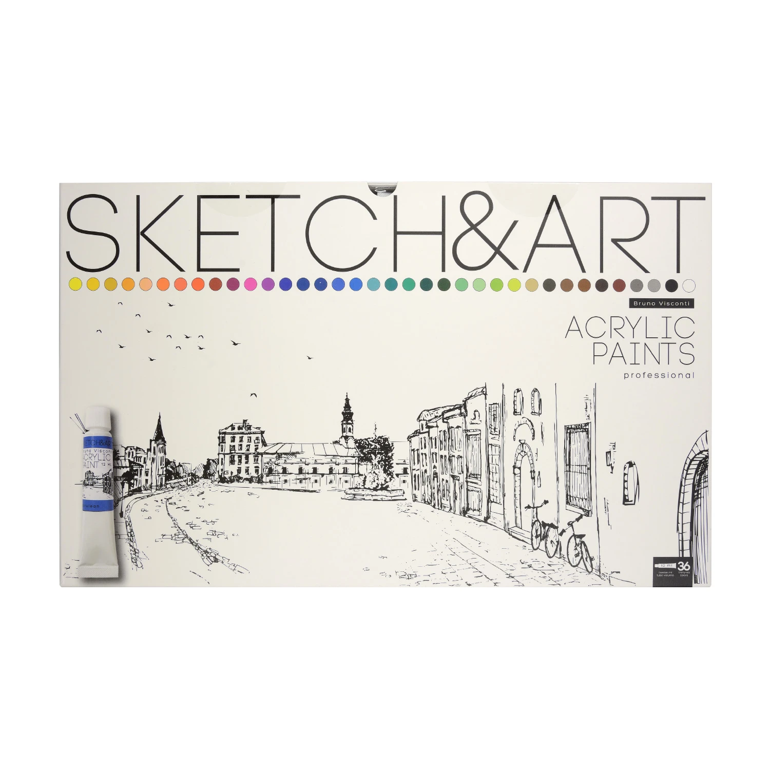 КРАСКИ АКРИЛОВЫЕ, 36 ЦВЕТОВ, 12 МЛ, В КОРОБКЕ-ПЕНАЛЕ