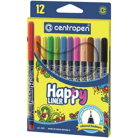 Ручки капиллярные (линеры) 12 ЦВЕТОВ CENTROPEN "Happy Liner", линия Ручки капиллярные (линеры) 12 ЦВЕТОВ CENTROPEN "Happy Liner", линия