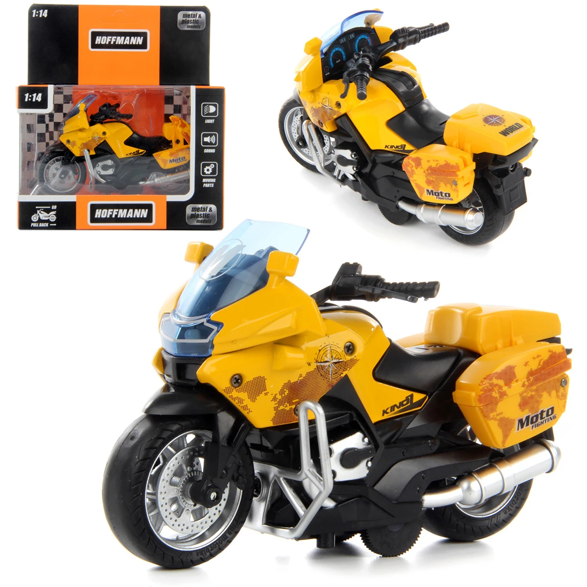 Мотоцикл металлический 1:14 TRAVELLER свет/звук, 2 бок. багажн. откр., руль