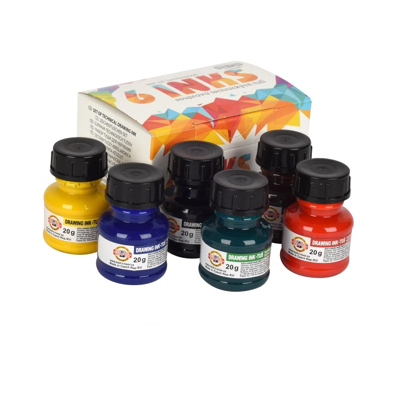 Тушь акриловая плакатная KOH-I-NOOR флакон 20г х 6цв/наб,карт. 01417S0601KK