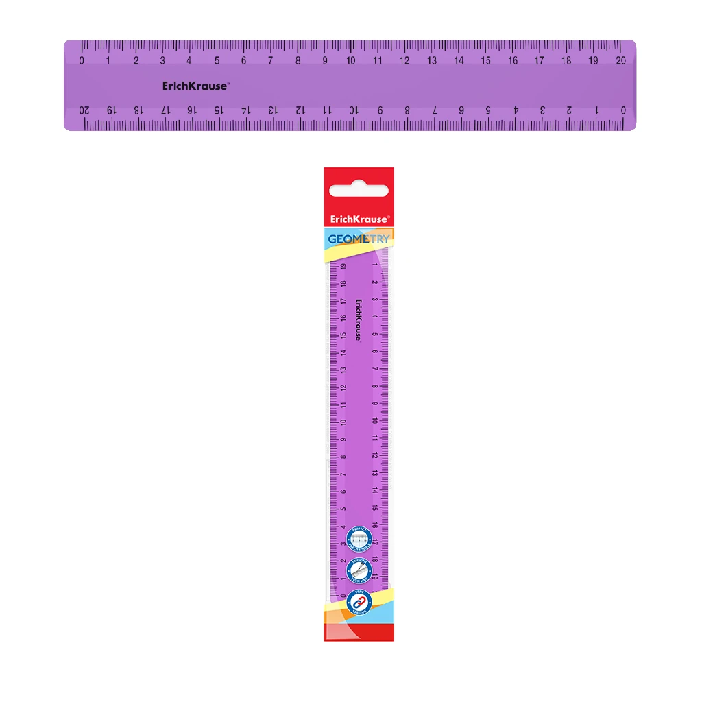 Линейка пластиковая ErichKrause® Candy, 20см, фиолетовый, во флоупаке