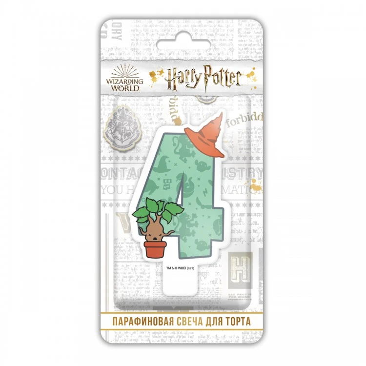 Harry Potter. Парафиновая свеча в торт (цифра 4 с рисунком) в блистере (чиби)