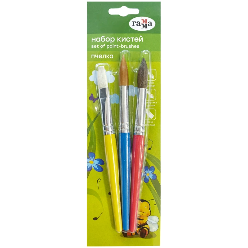 Набор кистей Гамма "Пчелка", 3шт., утолщ., пони круглая, синтетика Набор кистей Гамма "Пчелка", 3шт., утолщ., пони круглая, синтетика