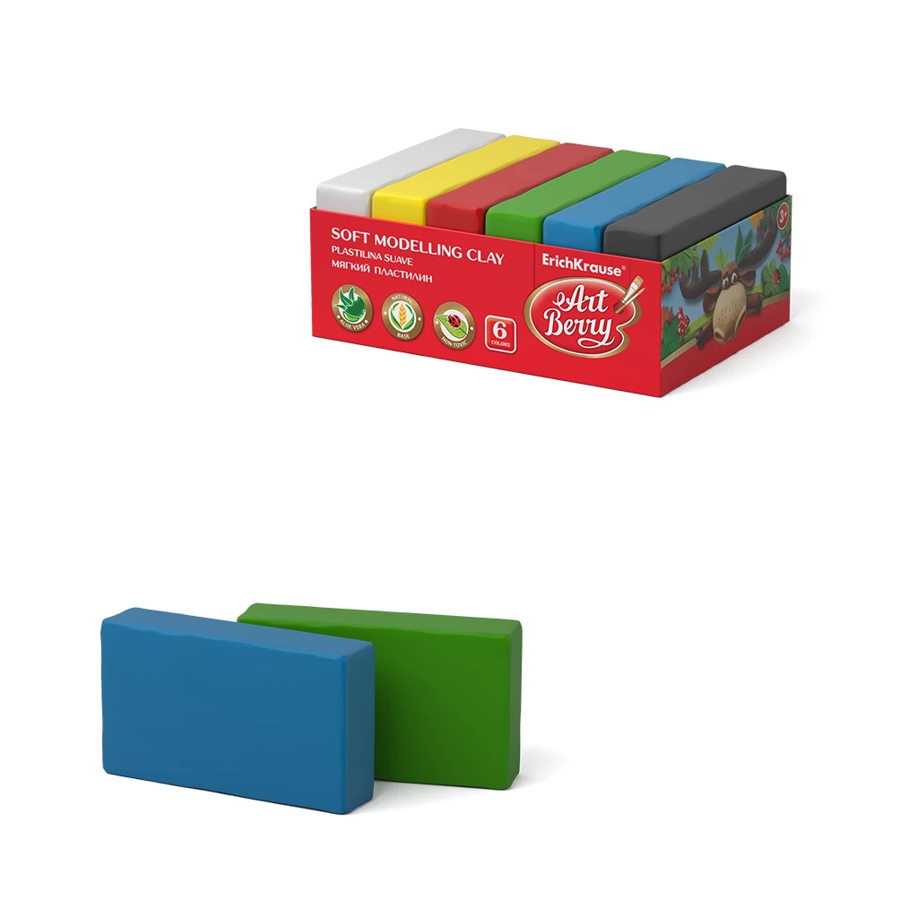 Мягкий пластилин ArtBerry с Алоэ Вера 6 цветов, классическая палитра, 300г.