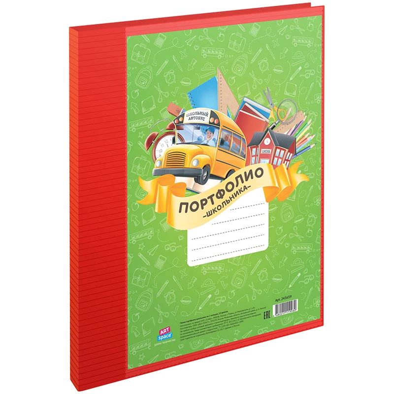 Папка-портфолио пластиковая А4 ArtSpace, на 2 кольцах для школьника, 10 файлов Папка-портфолио пластиковая А4 ArtSpace, на 2 кольцах для школьника, 10 файлов