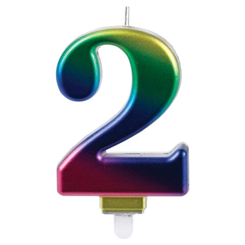 Свеча-цифра для торта "2" "Радужная", 9 см, ЗОЛОТАЯ СКАЗКА,