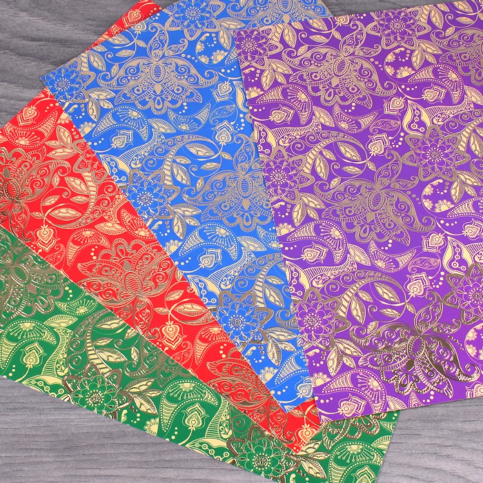 Картон цветной поделочный с тиснением А4 4л. 4цв. "Ажур"