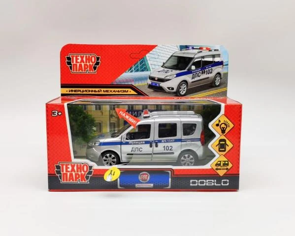 Машина металл свет-звук FIAT DOBLO ПОЛИЦИЯ 12 см, двери, инерц, серебр,